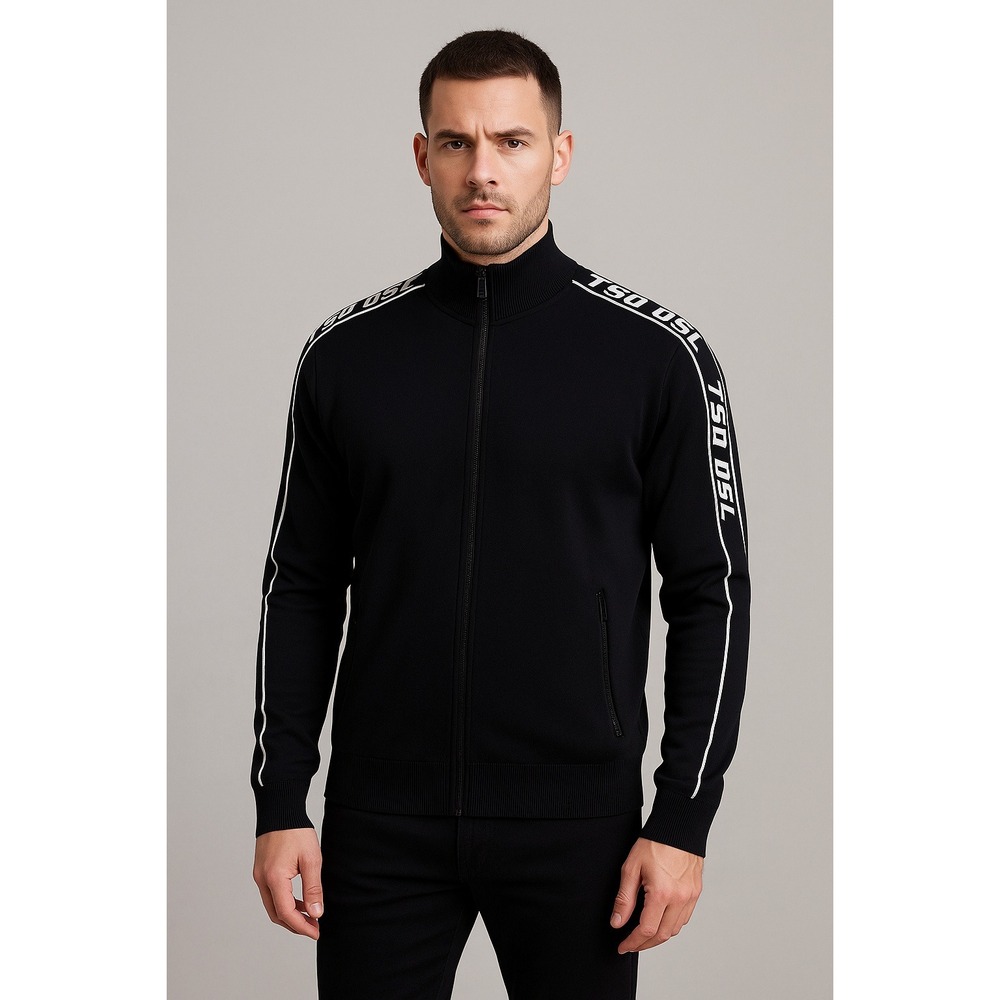 Diesel Full-Zip Knit Jacket DSL Logo Tape on Sleeves - Size: Large 
NWT